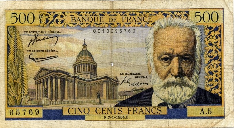 (№1954P-133a.1) Банкнота Франция 1954 год &quot;500 Francs&quot; (Подписи: J)