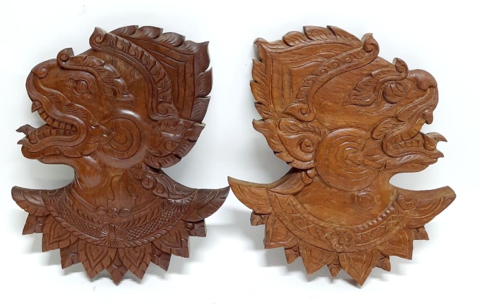 Панно настенное, 2 шт., "Голова Рангды - королева демонов", дерево, 23х16 см., Бали (сост. на фото)