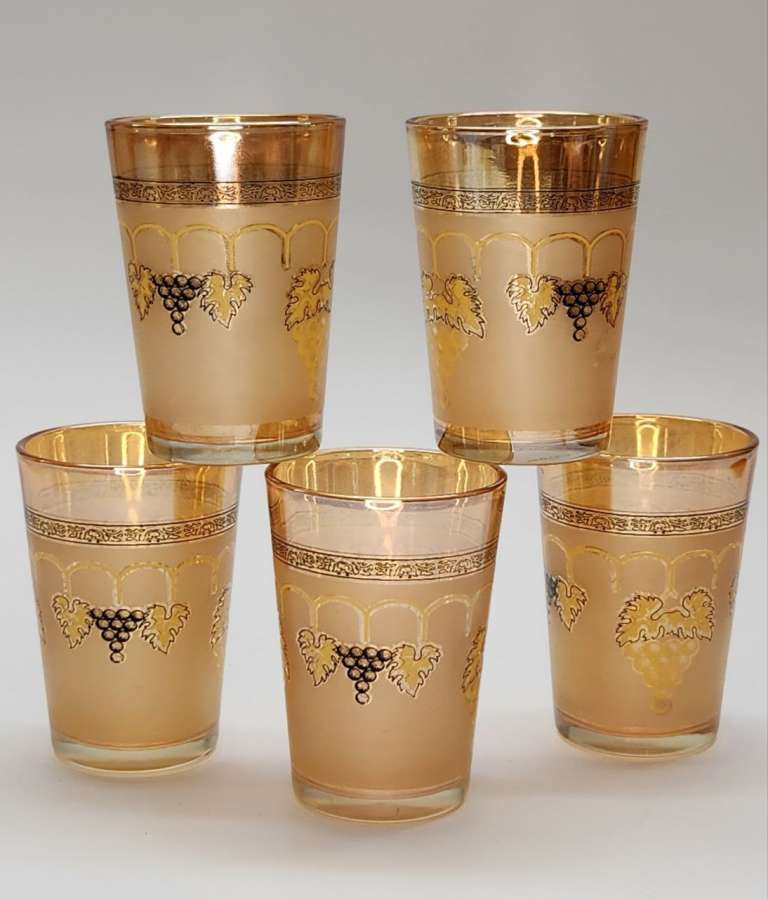 Стопки 5 шт цветное стекло позолота виноград