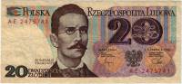 (1982) Банкнота Польша 1982 год 20 злотых "Ромуальд Траугутт"   XF