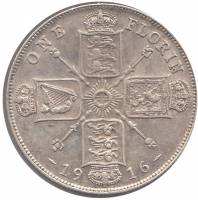 () Монета Великобритания 1916 год 1 флорин "Георг V"  Серебро Ag 925  XF