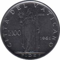 (1961) Монета Ватикан 1961 год 100 лир "Иоанн XIII"  Никель  UNC