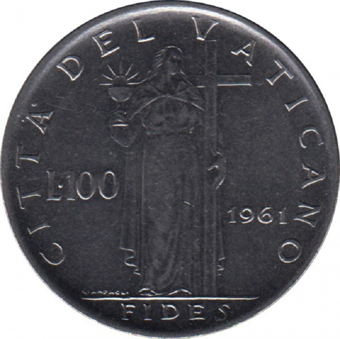 (1961) Монета Ватикан 1961 год 100 лир &quot;Иоанн XIII&quot;  Никель  UNC