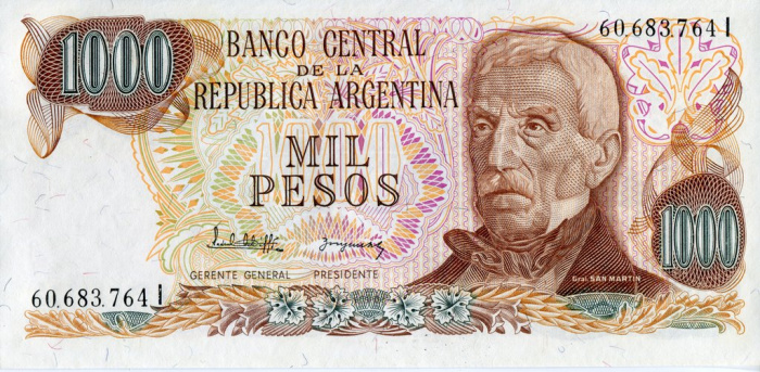 (1982) Банкнота Аргентина 1982 год 1 000 песо &quot;Хосе де Сан-Мартин&quot; Без Ley  UNC