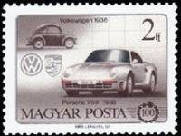 (1986-027) Марка Венгрия "Фольсваген 1936 и Порше 959"    100 лет Автомобилю II Θ