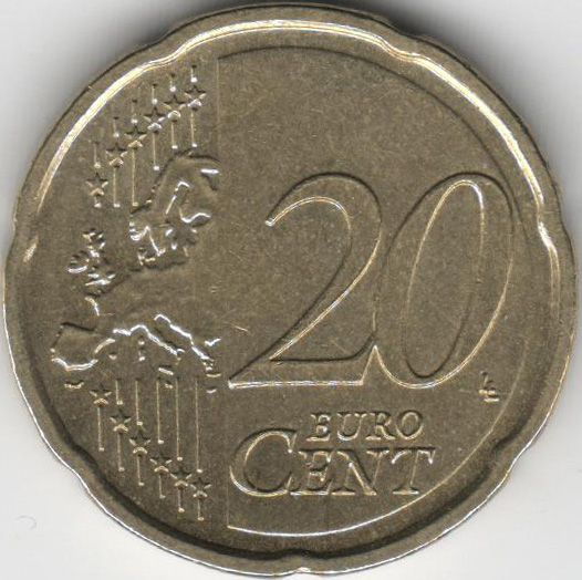 (2011) Монета Финляндия 2011 год 20 евроцентов  3-й тип образца 2008, буквы FI, знак МД у канта  VF