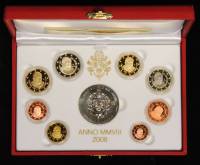 2008, 8 монет + жетон Набор монет Ватикан 2008 год   Коробка