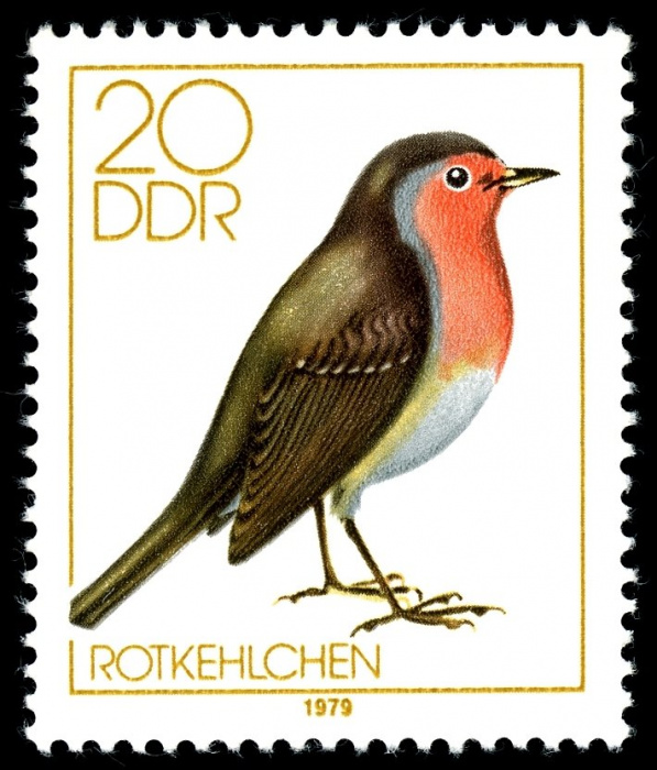 (1979-003) Марка Германия (ГДР) &quot;Зарянка&quot;    Певчие птицы III Θ