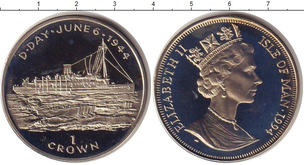 (1994) Монета Остров Мэн 1994 год 1 крона &quot;Высадка в Нормандии. Десантный корабль&quot;  Серебро Ag 925  