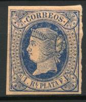 (№15) Марка Куба 1864 год "Королева Изабелла II", Негашеная