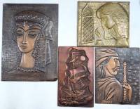 Панно настенное металл чеканка СССР 4 штуки девушка воин корабль парусник