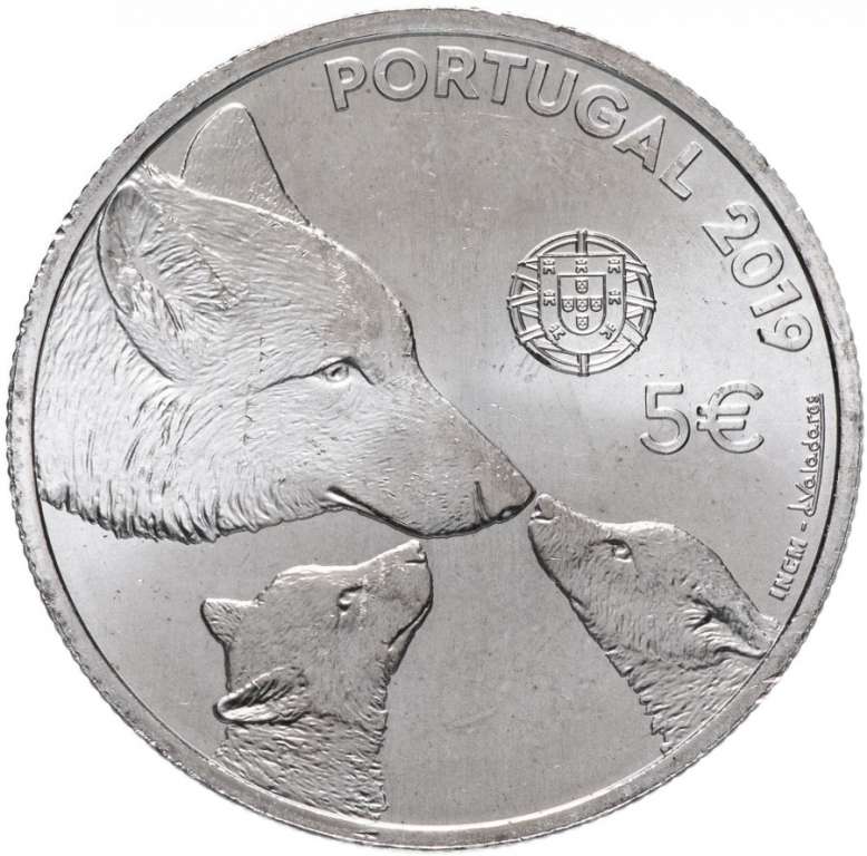 (2019) Монета Португалия 2019 год 5 евро &quot;Иберийский волк&quot;  Медно-никель  UNC