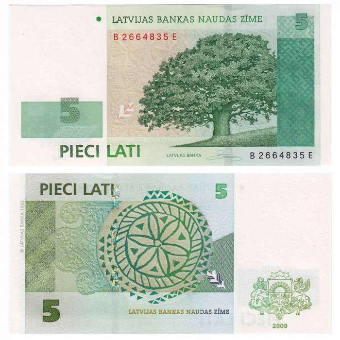 (2009) Банкнота Латвия 2009 год 5 лат &quot;Дуб&quot;   XF