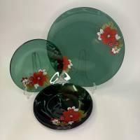 Набор тарелок для сервироки десертов СССР винтаж стекло цветное зеленое 6 штук