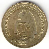173 Монета Польша 2009 год 2 злотых Чеслав Юлиуш Немен  Латунь  UNC