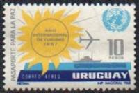 (№1968-1111) Марка Уругвай 1968 год "Международный Год туризма", Гашеная