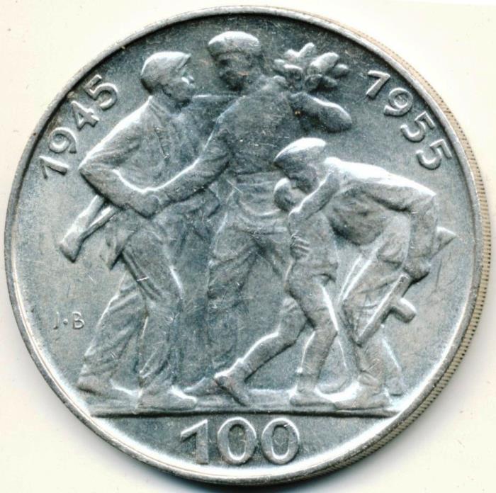 () Монета Чехословакия 1955 год 100 крон &quot;&quot;   Биметалл (Серебро - Ниобиум)  UNC