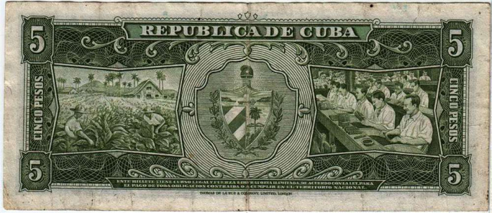() Банкнота Куба 1960 год 5  &quot;&quot;   VF
