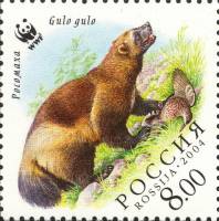 2004-064 Марка Россия Росомаха с добычей  Фауна. Росомаха III Θ