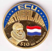 (2001) Монета Либерия 2001 год 10 долларов "Нидерланды"  Цветная  PROOF