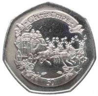 2008 Монета Гибралтар 50 пенсов Рождество  Медь-Никель  UNC