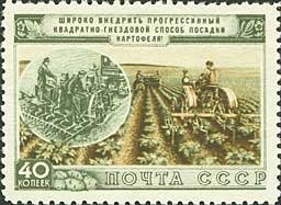 1954-030 Марка СССР Посадка картофеля   Развитие сельского хозяйства II Θ