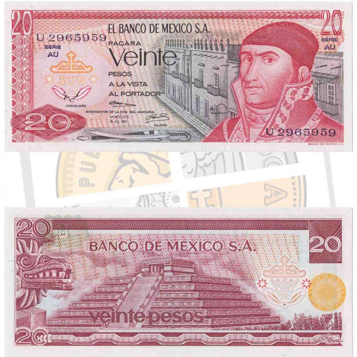 (1977) Банкнота Мексика 1977 год 20 песо &quot;Хосе Мария Морелос&quot;   UNC