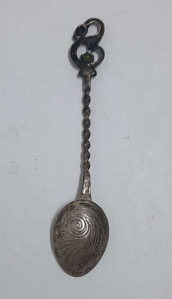 Чайная ложка, серебро 925 пр., длина 10 см., СССР (сост. на фото) 