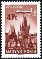 (1966-090) Марка Венгрия "Прага"    Авиационные почтовые марки: города и самолеты III Θ