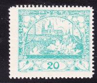 (1918-010) Марка Чехословакия "Собор Св. Николая (Сине-зеленая)" Перф лин 13¾    Градчаны (Стандартн