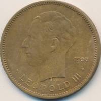 (1936) Монета Бельгийское Конго 1936 год 5 франков "Леопольд III"  Бронза  XF