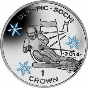 (2013) Монета Остров Мэн 2013 год 1 крона &quot;XXII Зимняя Олимпиада Сочи 2014 Горные Лыжи&quot; Серебро Ag 9