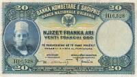 (№1926P-3a) Банкнота Албания 1926 год "20 Franka Ari"