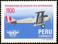 (№1985-1309) Марка Перу 1985 год "Кертис Дженни Международный гражданской авиации орг 40-й летию", Г