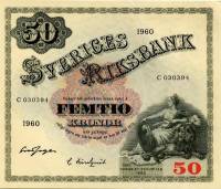 (,) Банкнота Швеция 1960 год 50 крон    UNC
