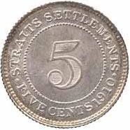 (№1910km20a) Монета Стрейтс Сетлментс 1910 год 5 Cents (600/1000 серебро)