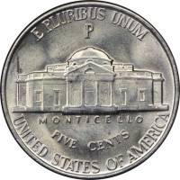 (1942p) Монета США 1942 год 5 центов   Томас Джефферсон Серебро Ag 350  VF