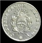 (№1854km25 (la rioja)) Монета Объединённые провинции Южной Америки 1854 год frac12; Real