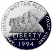 (1994w) Монета США 1994 год 1 доллар   Мемориал женщинам-военнослужащим Серебро Ag 900  UNC