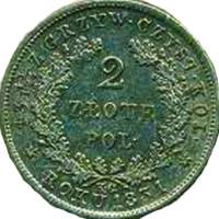 (1831, KG) Монета Польша 1831 год 2 злотых   Серебро Ag 593  VF