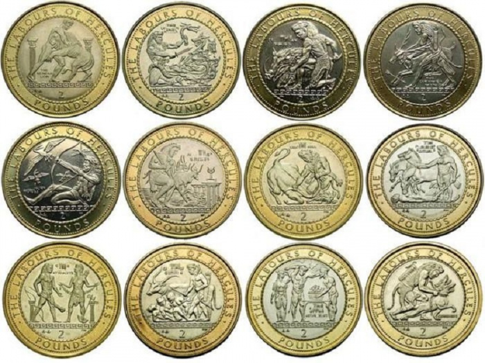 (2020, 12 монет по 2 фунта) Монета Гибралтар 2020 год &quot;12 подвигов Геракла&quot; С сертификатами  PROOF