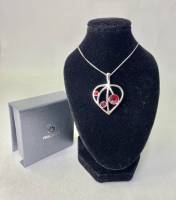 Подвеска лист на цепочке Preciosa красный хрусталь Чехия в подарочной коробке 