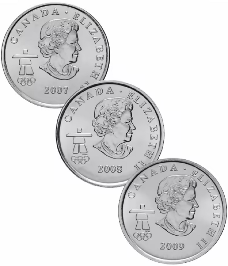 (2007-09, 12 мон по 25 ц) Набор монет Канада 2007-2009 год &quot;XXI Зимняя Олимпиада Ванкувер 2010&quot;   UN