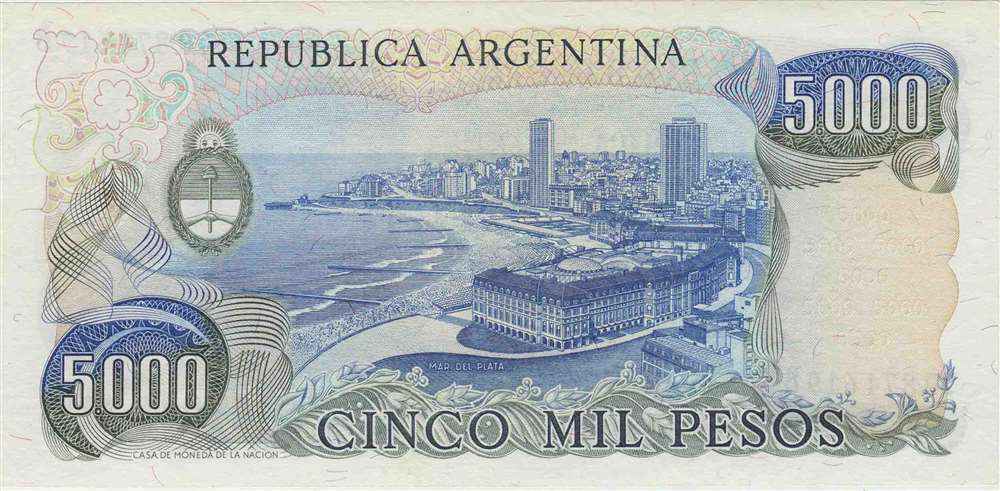 (1982) Банкнота Аргентина 1982 год 5 000 песо &quot;Хосе де Сан-Мартин&quot; Без Ley  UNC