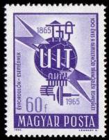 (1965-037) Марка Венгрия "Эмблема UIT"    100 лет Международному Союзу Электросвязи III Θ