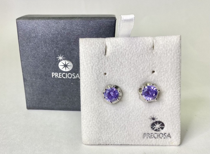 Серьги гвоздики серебрение 925 пр 4,2 гр цирконий Preciosa Чехия в подарочной коробке