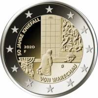 (024) Монета Германия (ФРГ) 2020 год 2 евро "Коленопреклонение в Варшаве. 50 лет" Двор D Биметалл  U