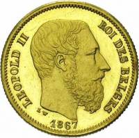 (№1865km33A(A33)) Монета Бельгия 1865 год 10 Francs