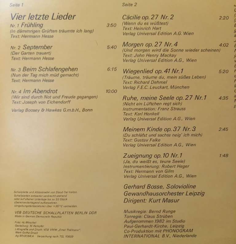 Пластинка виниловая , Richard  Stratus Lieder ETERNA 300 мм. (Сост. отл.)