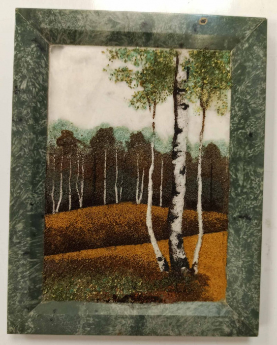 Картина &quot;Березовый лес&quot;, каменная крошка, мраморная рамка ( Сост. на фото )